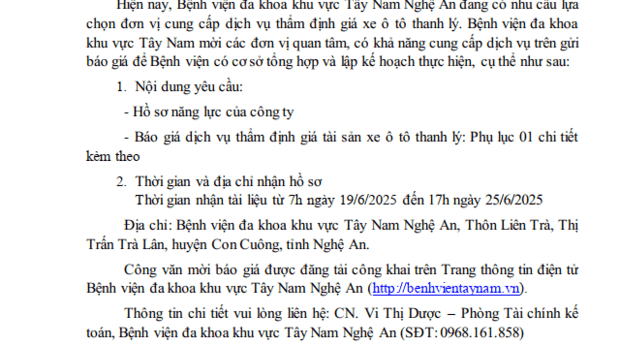 THƯ MỜI CUNG CẤP DỊCH VỤ THẨM ĐỊNH GIÁ