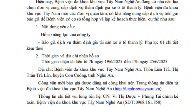 THƯ MỜI CUNG CẤP DỊCH VỤ THẨM ĐỊNH GIÁ
